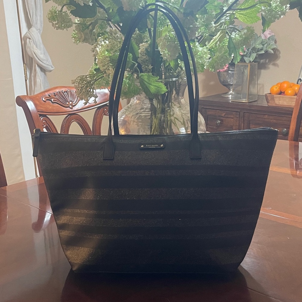 Kate Spade Black and silver Striped Tote